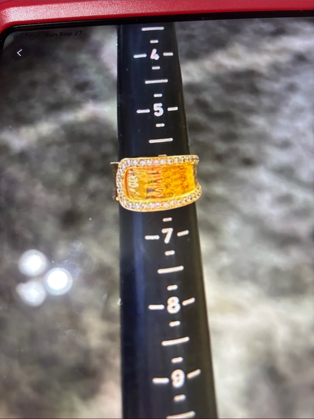 JTV Gold-Tone Amber Crystal Wide Band Ring